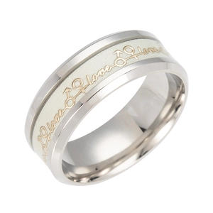 Glow-in-the-dark stainless steel love ring with luminous inlay for couples and parties