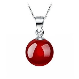 S925 sterling silver necklace featuring a vibrant round red agate stone pendant