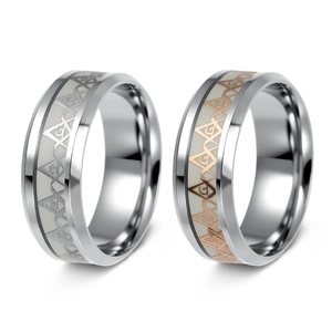 Vintage Freemason titanium steel rings in silver and rose gold with G symbol