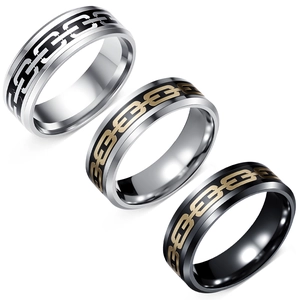 Men Stainless Steel Ring Geometric Hollow Chain Pattern Punk Style Fashion Finger Ring Jewelry For Men Unisex Band Ring