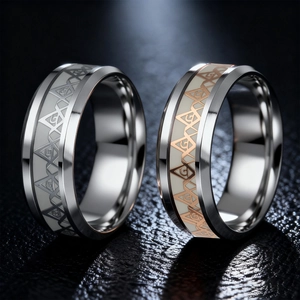 Vintage luminous Freemasonry titanium steel rings with Masonic G symbol for men