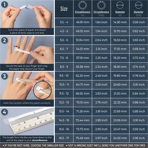 Detailed ring size chart for men with measuring guide and US size circumference conversion