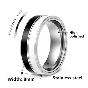 8mm high polished two-tone stainless steel spinner ring for stress relief