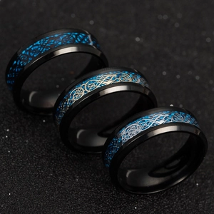 Celtic Dragon Titanium Steel Ring Carbon Fiber Inlay Men Fashion Punk Wedding Band Black Gold Silver Blue Vintage Jewelry