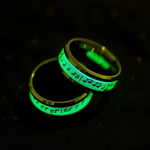 Bague Lumineuse en Acier Inoxydable Notes de Musique Portée Brille dans le Noir Symboles Musicaux Bague pour Homme Femme Bijoux de Mode