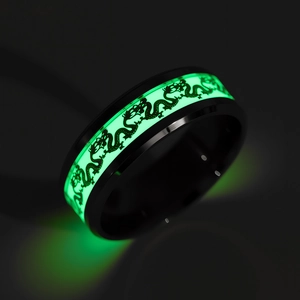 Vintage Glow In The Dark Chinese Dragon Pattern Stainless Steel Ring For Men Luminous Embossed Punk Biker Band Ring Jewelry