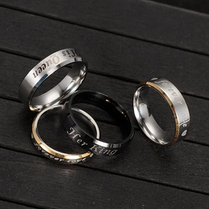 Edelstahl Partnerringe Set mit Gravuren His Queen, Her King und Forever Love