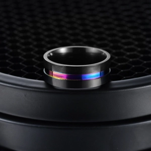 Fashion Titanium Steel Rainbow Striped Ring For Men Women Matte Black Frosted Stainless Steel Band Jewelry Gift