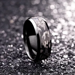 Stainless Steel Camouflage Band Ring For Men Women Black Electroplated Military Style Punk Fashion Finger Ring Jewelry