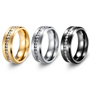 Fashion Stainless Steel Zirconia Ring For Men Women Single Row Inlaid Stones Electroplated Black Gold Silver Brushed Band Jewelry