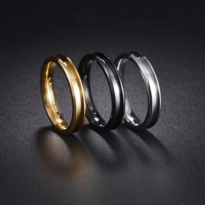 Detailansicht von 304 Edelstahl-Ringrohlingen mit Nut-Struktur in Gold, Schwarz und Silber