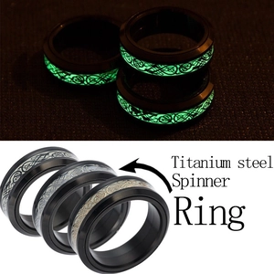 Luminous Titanium Steel Celtic Dragon Pattern Spinner Ring For Men Women Punk Glow In The Dark Rotating Stress Relief Ring Jewelry