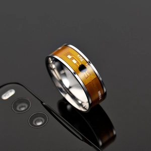 Smart NFC technology ring with integrated circuit board design and polished steel finish