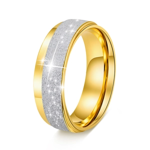 Bague en Acier Inoxydable Givré pour Hommes Femmes Mode Bicolore Or Argent Électroplaqué Géométrique Anneau Bijoux Cadeau