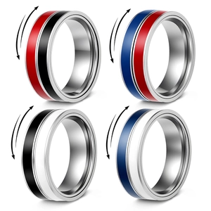 Dual Color 304 Stainless Steel Spinner Ring For Anxiety Relief Unisex Rotating Band Geometric Striped Decompression Ring