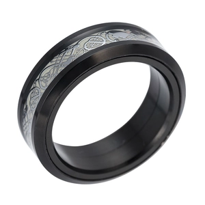 Luminous dragon pattern stainless steel ring with Celtic knot in black finish