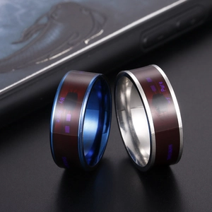 Smart NFC stainless steel rings with tech circuit patterns and By Pure engraving