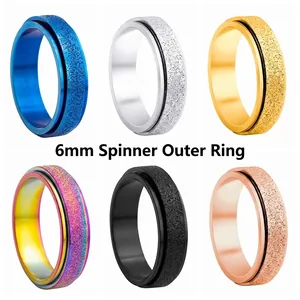 Titanium Steel Frosted Spinner Ring For Anxiety Relief Multicolor Rose Gold Rotatable Band Ring Unisex Fashion Jewelry Finger Ring