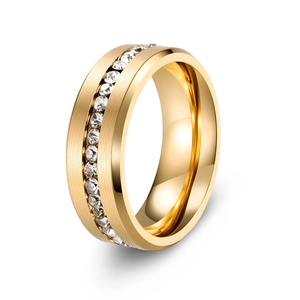 Detailed side view of 8mm black stainless steel ring with micro-paved cubic zirconia stones
