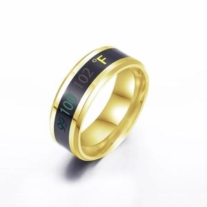 Detail showing color-changing temperature ring in gold finish with Fahrenheit display