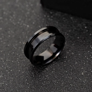 Detailansicht eines schwarzen Edelstahlrings mit matter Nut und polierten Außenkanten
