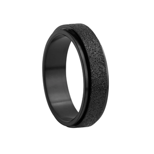 Detail view of black frosted matte rotatable ring with double-layer spinning design