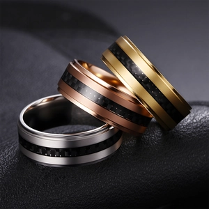 Modern Edelstahl Kohlefaser Ring Für Herren Gebürstet Industriedesign Comfort Fit Breiter Band Finger Schmuck Fingerring