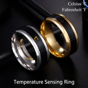Temperature Sensing Color Changing Titanium Steel Ring For Unisex Mood Smart Real Time Monitor Wedding Jewelry Couple Band Ring