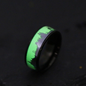 Luminous elk reindeer stainless steel ring with glowing forest silhouette pattern