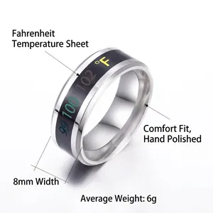8mm stainless steel temperature sensing ring for couples with polished inner arc
