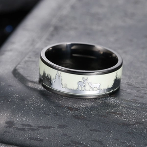 Titanium steel luminous elk forest ring with glow in the dark decorative nature band