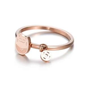Titanstahl Roségold Glückskatze Schmetterling Anhänger Ring Minimalistisch Koreanischer Stil Mode Fingerschmuck Für Damen Mädchen