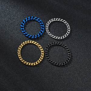 Minimalist Titanium Steel Cuban Link Chain Ring For Women Gold Silver Blue Black Stackable Stainless Steel Finger Ring Jewelry