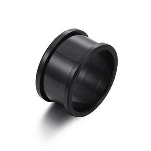 Detailed top view of black surgical steel hollow ear tunnel plug for body piercing