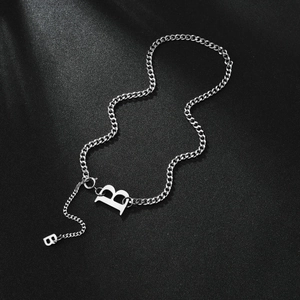 Collana con Ciondolo Lettera B in Acciaio Inossidabile 304 Hip Hop per Uomo Donna Catena Cubana Lucidata Gioielli di Moda