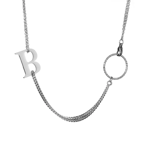 Collier hip hop argenté minimaliste avec pendentif B et anneau en métal martelé