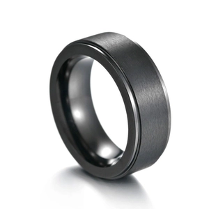 8mm black brushed matte titanium steel ring for men with polished inner surface