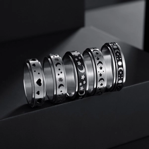 Stainless Steel Spinner Ring For Anxiety Stress Relief Celestial Sun Moon Star Heart Meditation Band Unisex Fashion Jewelry