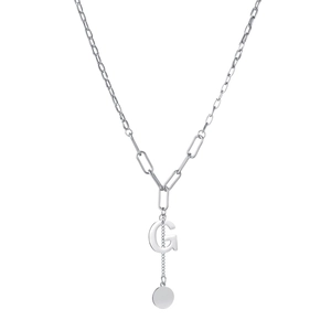 Hip-hop style silver stainless steel G-letter necklace with round pendant charm