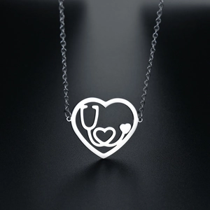 Minimalist Titanium Steel Stethoscope Heart Pendant Necklace Silver Polished Nurse Medical Jewelry Love Necklace For Women