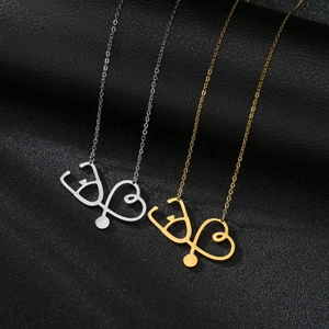 Collier Pendentif Cœur Stéthoscope en Acier Inoxydable Bijoux Médicaux pour Infirmières Médecins Cadeau Professionnel