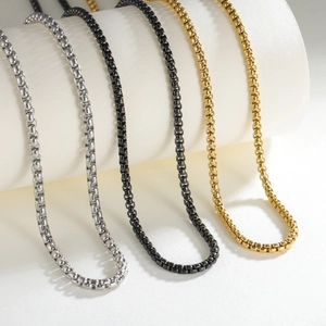 Stainless Steel Box Chain Necklace For Men Women Polished Geometric Link Chain Minimalist Fashion Daily Jewelry Accessory
