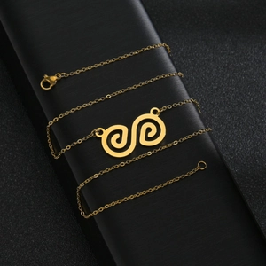 Collana con ciondolo a doppia elica dorata in acciaio inossidabile con catena a maglie