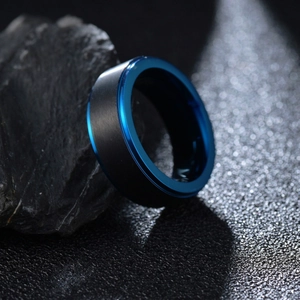 Men Titanium Steel Ring Black Brushed Texture Blue Inner Edge Fashion Band Electroplated Industrial Style Jewelry Gift Ring