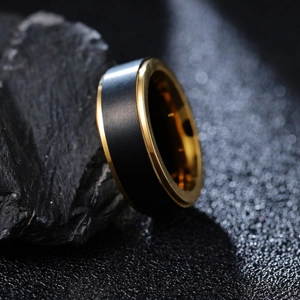 Men Titanium Steel Ring Two Tone Black Gold Vacuum Plated Brushed Matte Simple Band Fashion Men Ring Jewelry Wedding Band