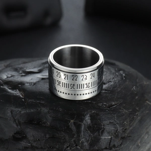 Titanium Steel Rotatable Ring For Men Arabic Numeral Calendar Scale Wide Band Spinner Ring Industrial Minimalist Fashion Jewelry Finger Accessory