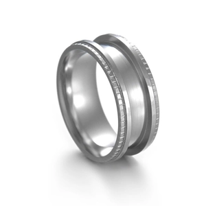 Support de bague large en acier inoxydable avec rainure et bords texturés pour DIY
