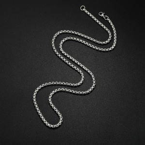 Macro shot of 2mm silver stainless steel box chain necklace with durable lobster clasp