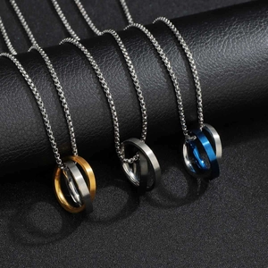 Unisex Mobius Ring Pendant Necklace Titanium Steel Interlocking Double Ring Box Chain Choker For Couples Jewelry Gift