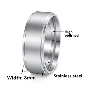 Bague en acier inoxydable 8mm avec extérieur brossé et intérieur poli brillant